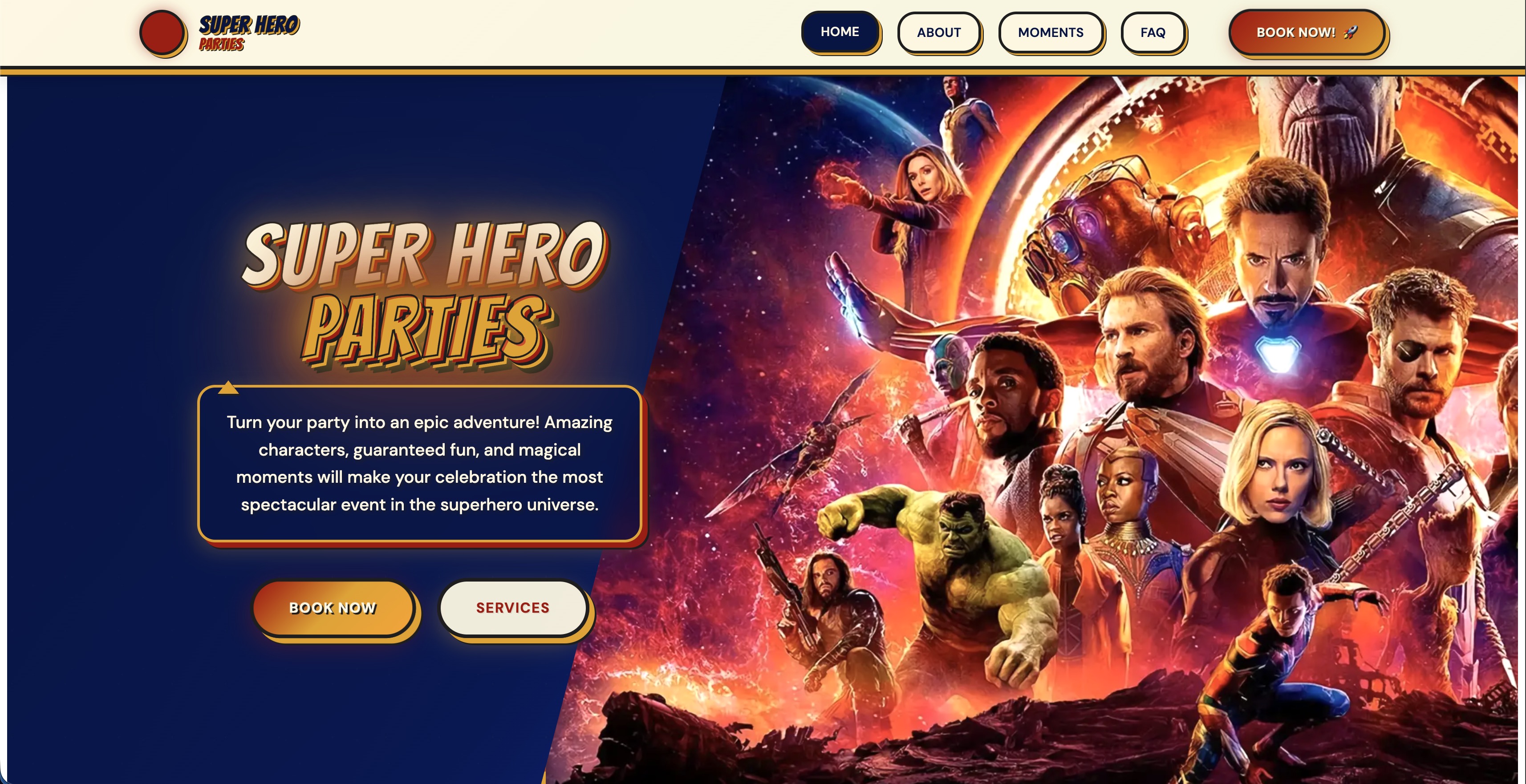 Super Hero Parties website preview