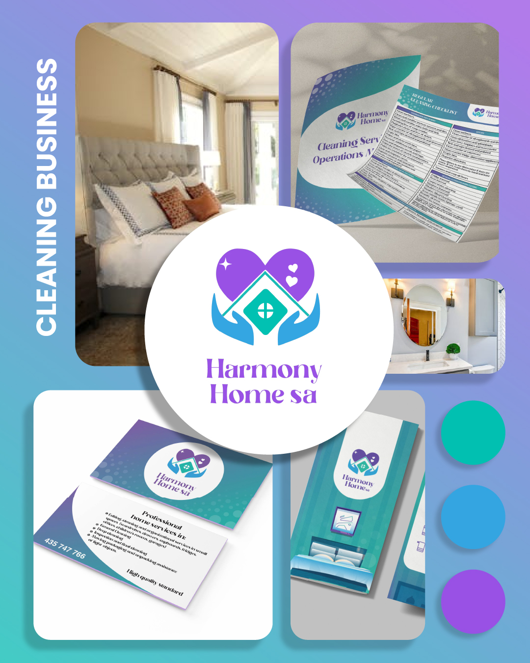 Harmony Home brand moodboard and identity system